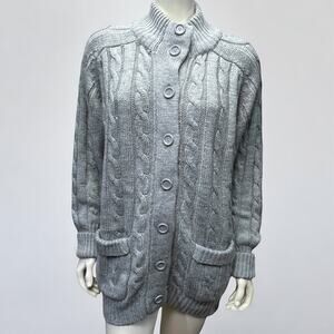 Vintage 80s Sears Men's Gray Cable Knit Cardigan Sweater Chunky Size 44